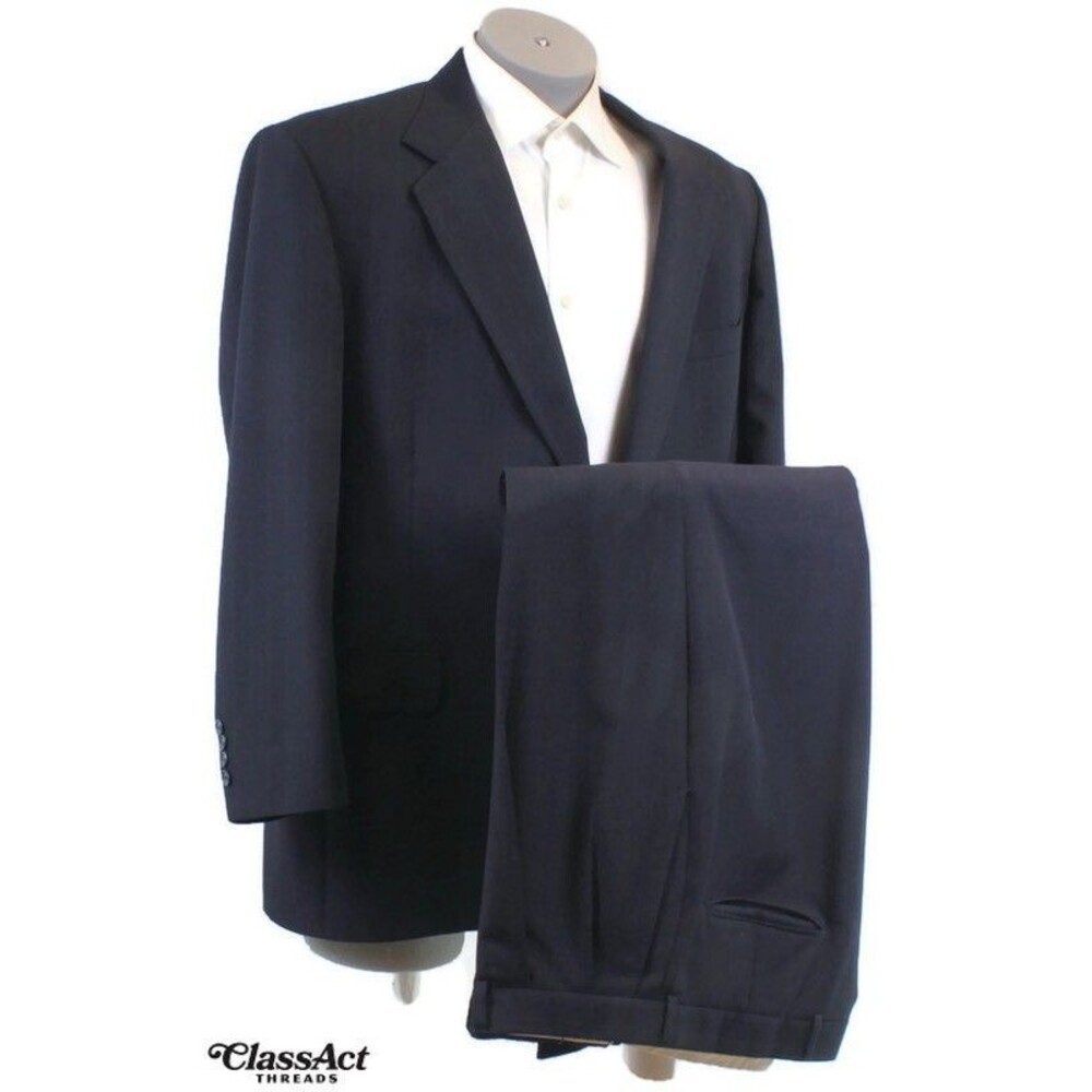 Unbranded Men 2 Piece Suit 2 Btn Blue Striped 46L Pleated Fronts 39" Waist - Picture 2 of 9